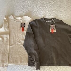 Free Planet New With Tags Men's Long Sleeve Waffle Knit Shirts - White and Gray